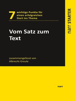 cover image of Vom Satz zum Text